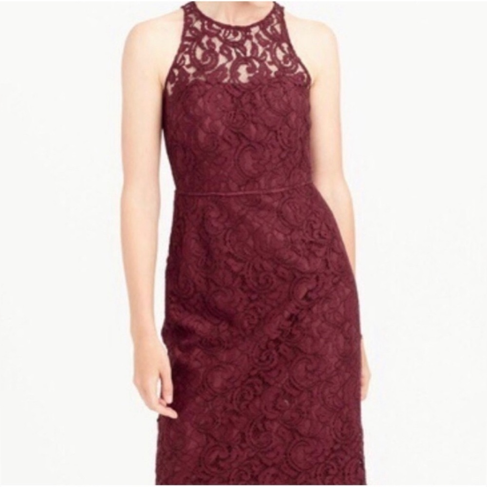 NWT J. Crew Pamela in Leaver Lace Wine Color Midi Dress sz 10 - Picture 7 of 10